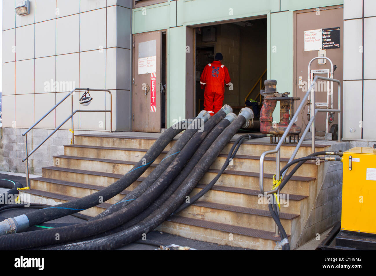 New York City, Nov. 4. 2012. Huge pumps drain water from the Brooklyn