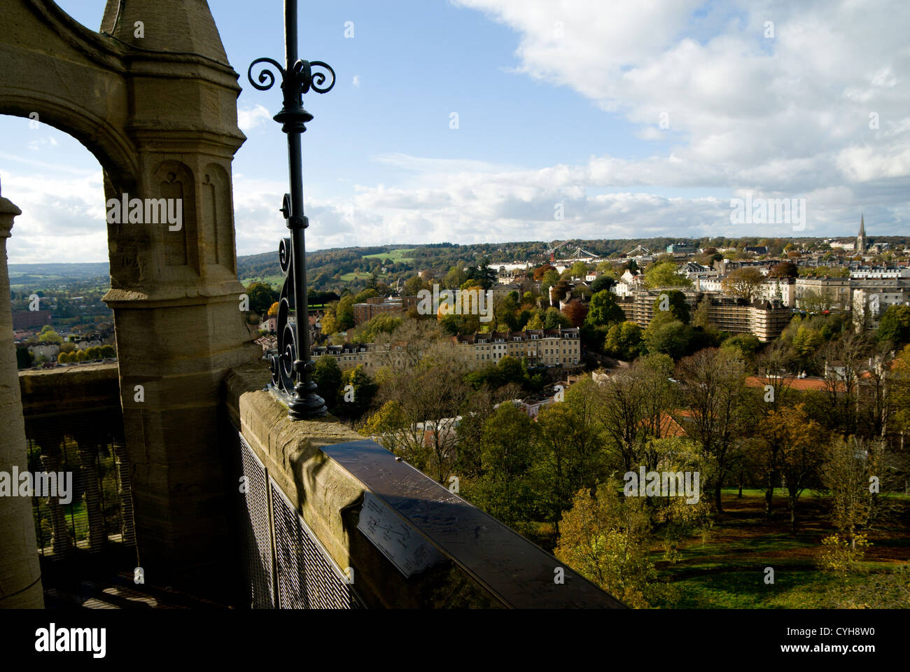view looking out across bristol from the cabot tower brandon hill