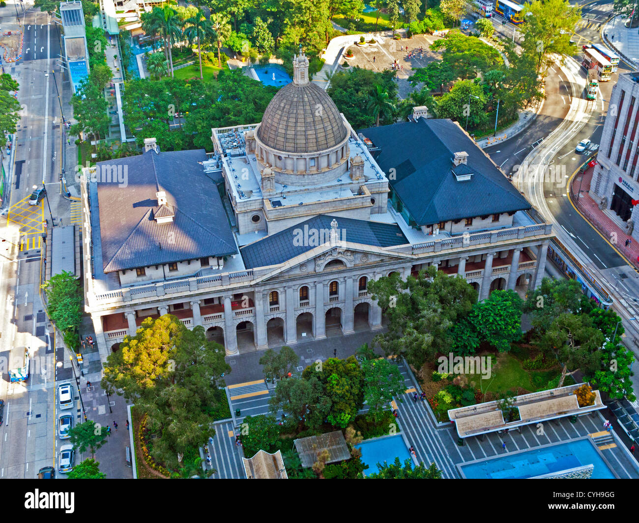 Hong Kong Statue Square and Legislative Council Building from above Stock Photo