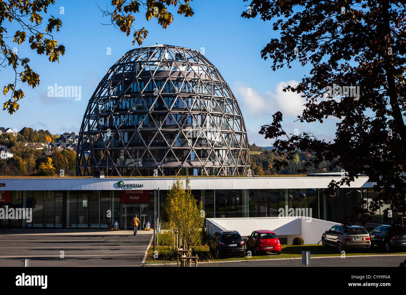 Oversum hotel and spa resort. Hotel building in shape of an egg. Winterberg, Germany Stock Photo