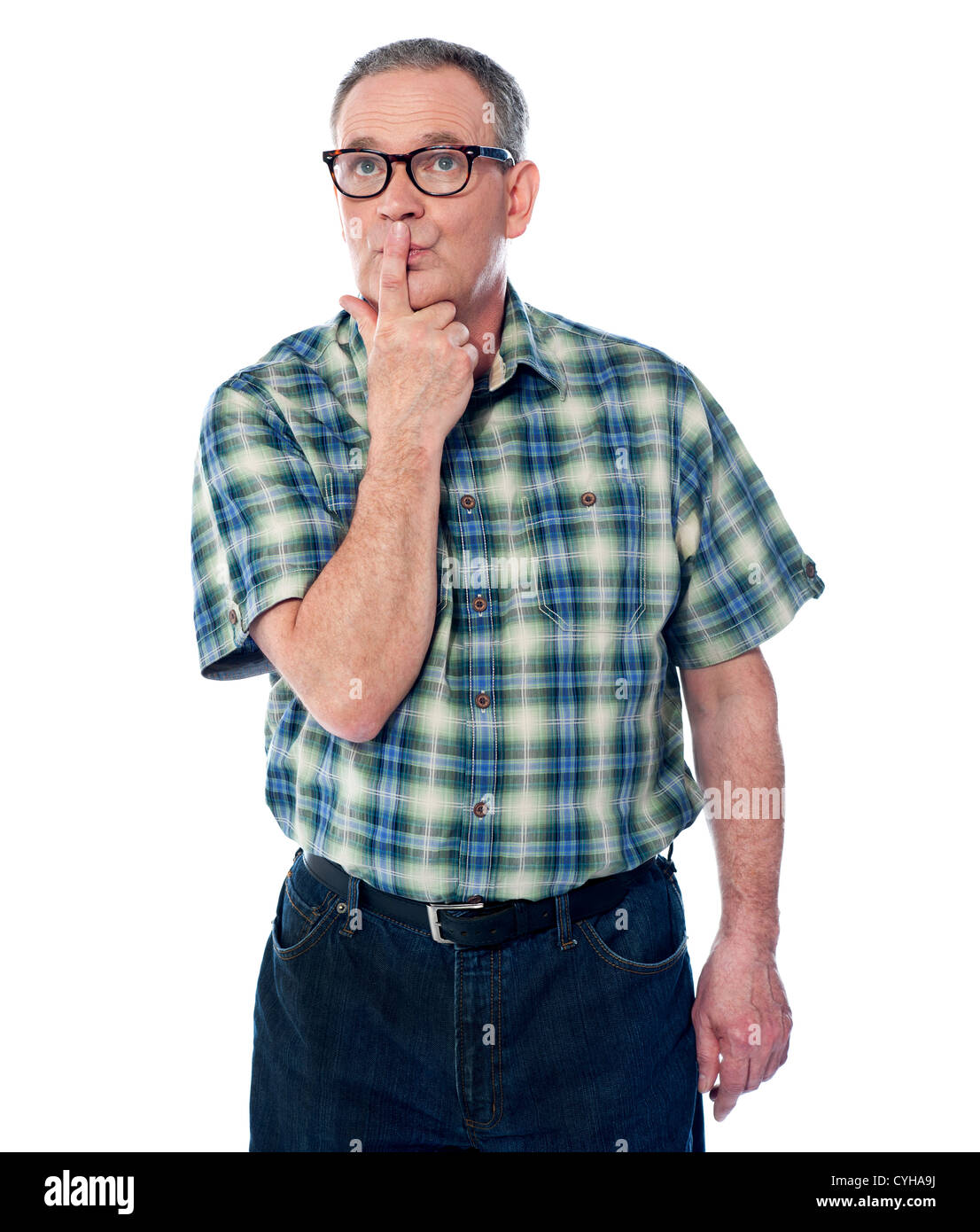 Old wise guy thinking. Dreaming as he looks up Stock Photo