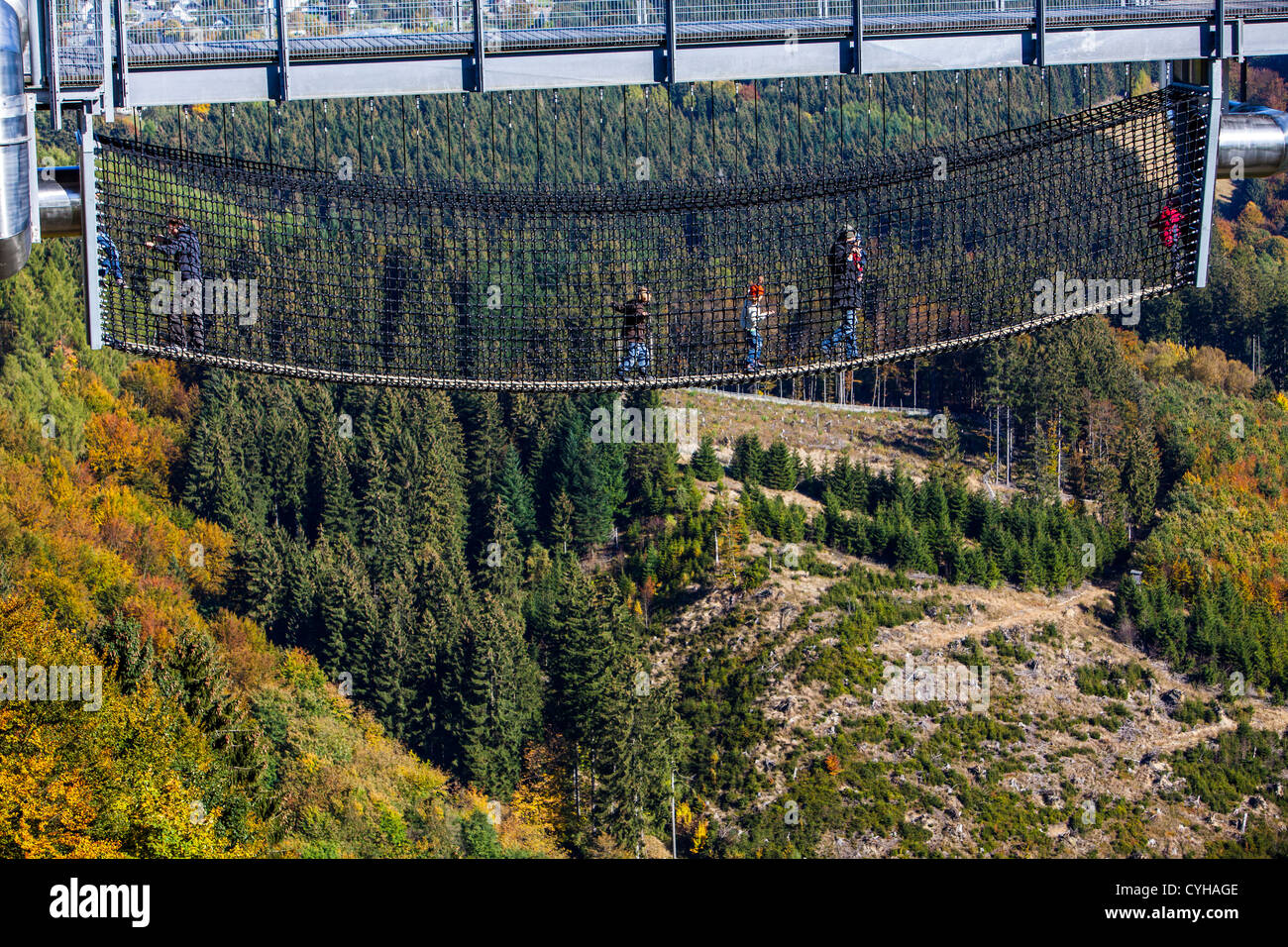 Panoramic experience bridge, 400 meter long bridge over trees and a valley to observe the nature of the region. Stock Photo