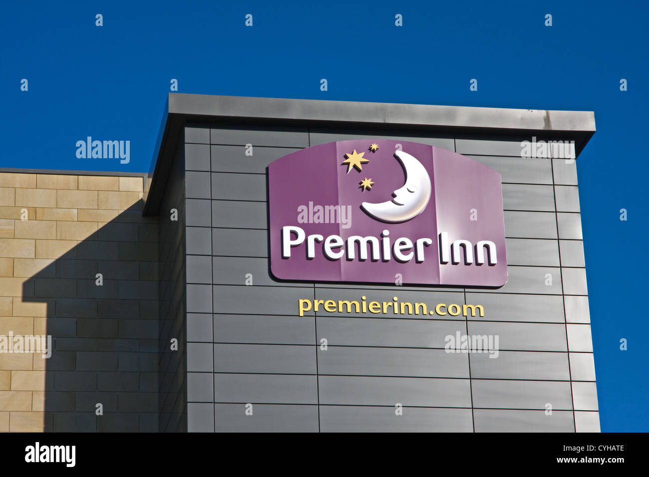 Sign on Premier Inn hotel, Halifax Stock Photo