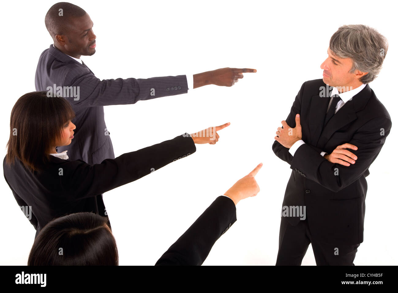 working team point the finger at a colleague Stock Photo