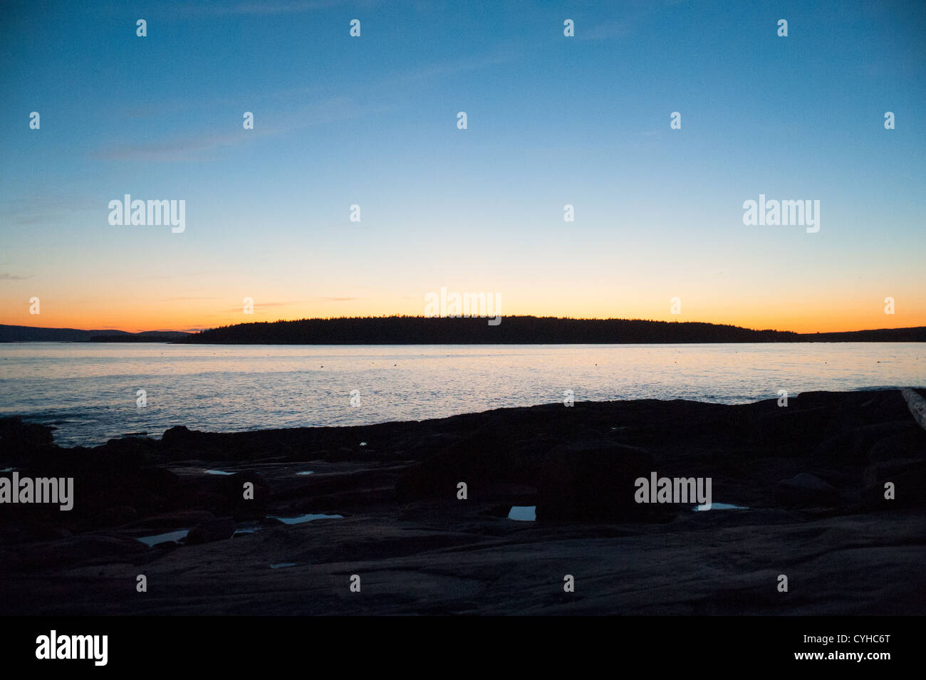 Sunset on Schoodic Peninsula in Acadia National Park, Maine Stock Photo