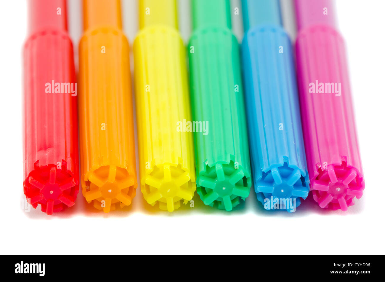 gay pride flag colors on felt tip pens isolated on white background. Stock Photo