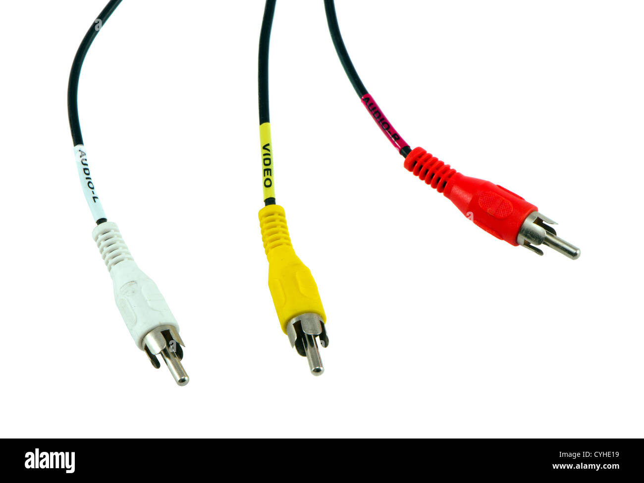 Colorful tulip wires isolated on white background. Video audio plugs ...