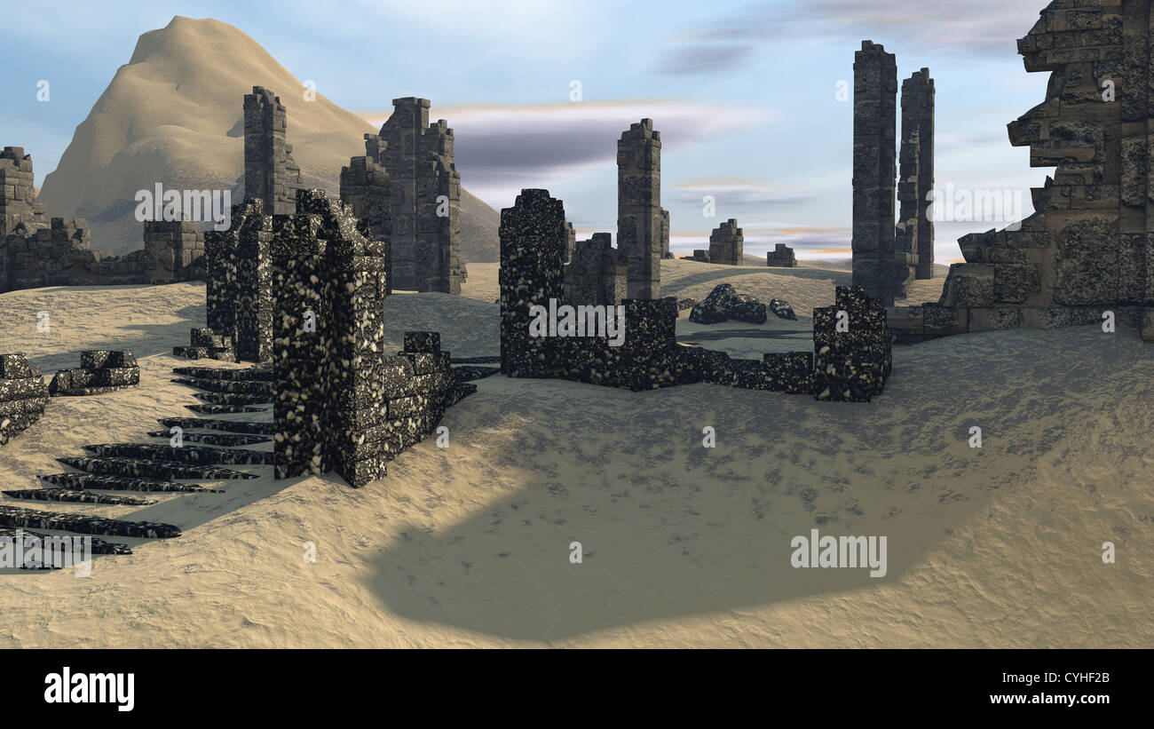 3d Illustration Of An Fantasy Ancient Ruins In Desert Stock Photo Alamy