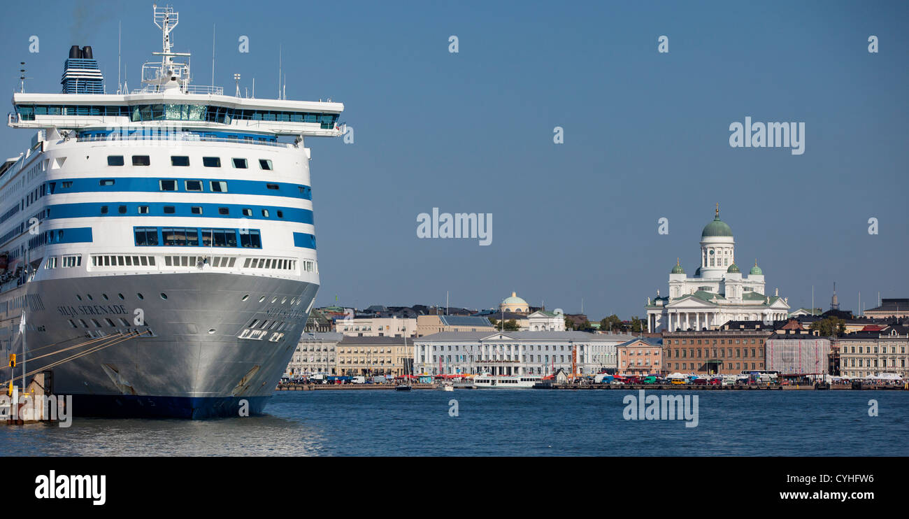 Cruise ship and ferry in the Helsinki, Finland harbor with the Helsinki  Cathedral in the background Stock Photo - Alamy