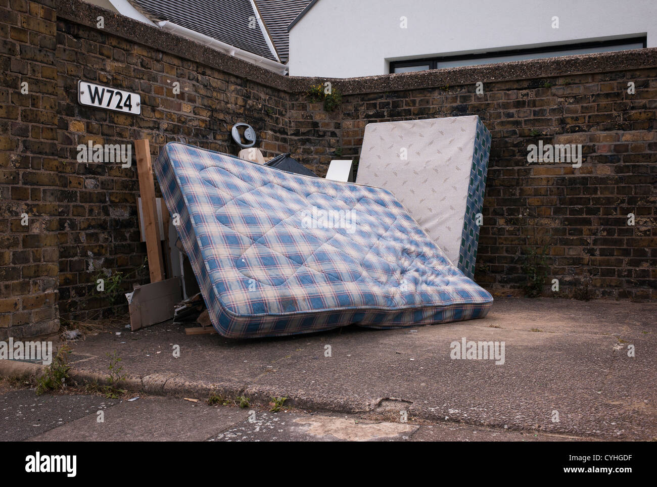 Fly tipping of beds and mattresses in Brent Cross Golders Green, London Stock Photo