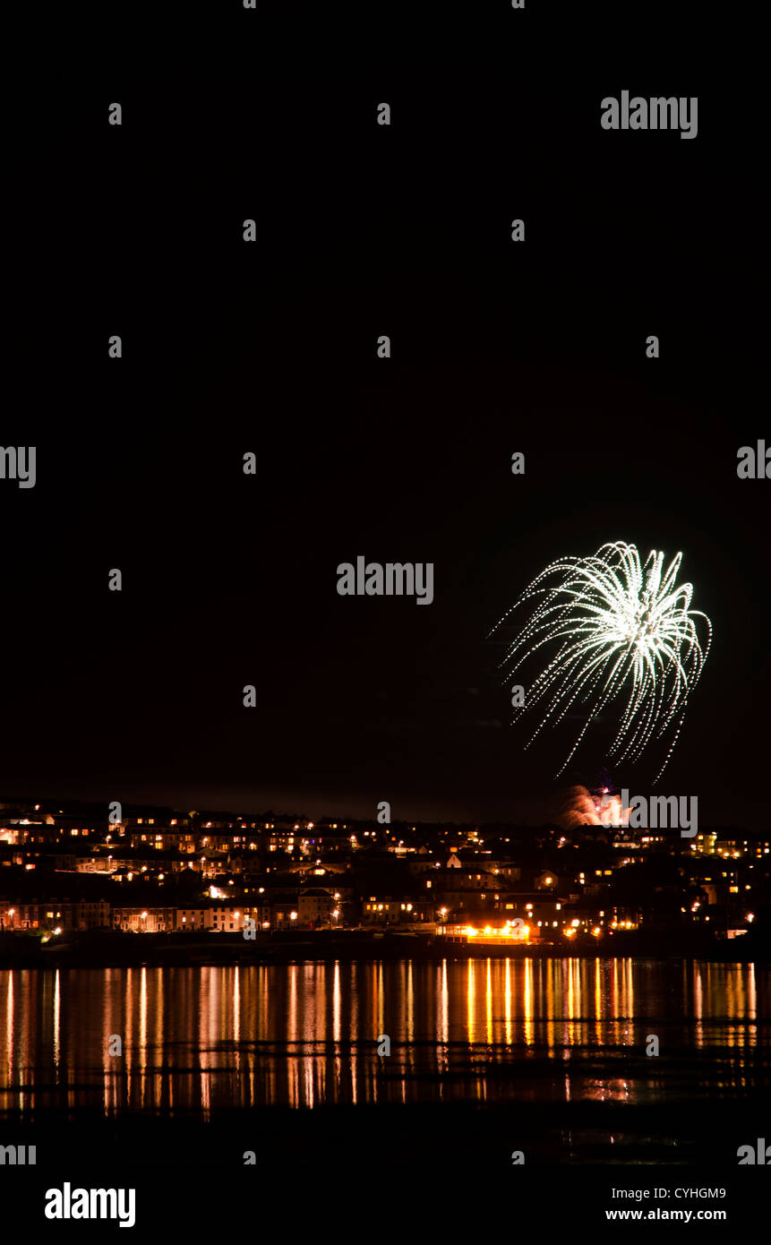 Fireworks, across Falmouth Harbour at night Stock Photo Alamy