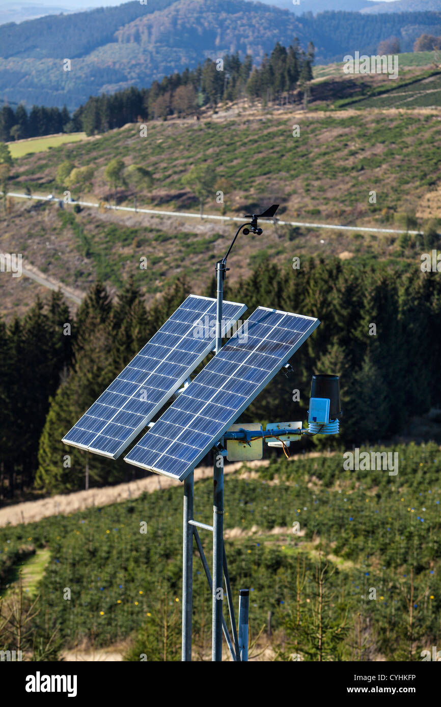 Portable weather station. Powered by solar energy. Measures all kind of weather data and transmits the data to a base station. Stock Photo