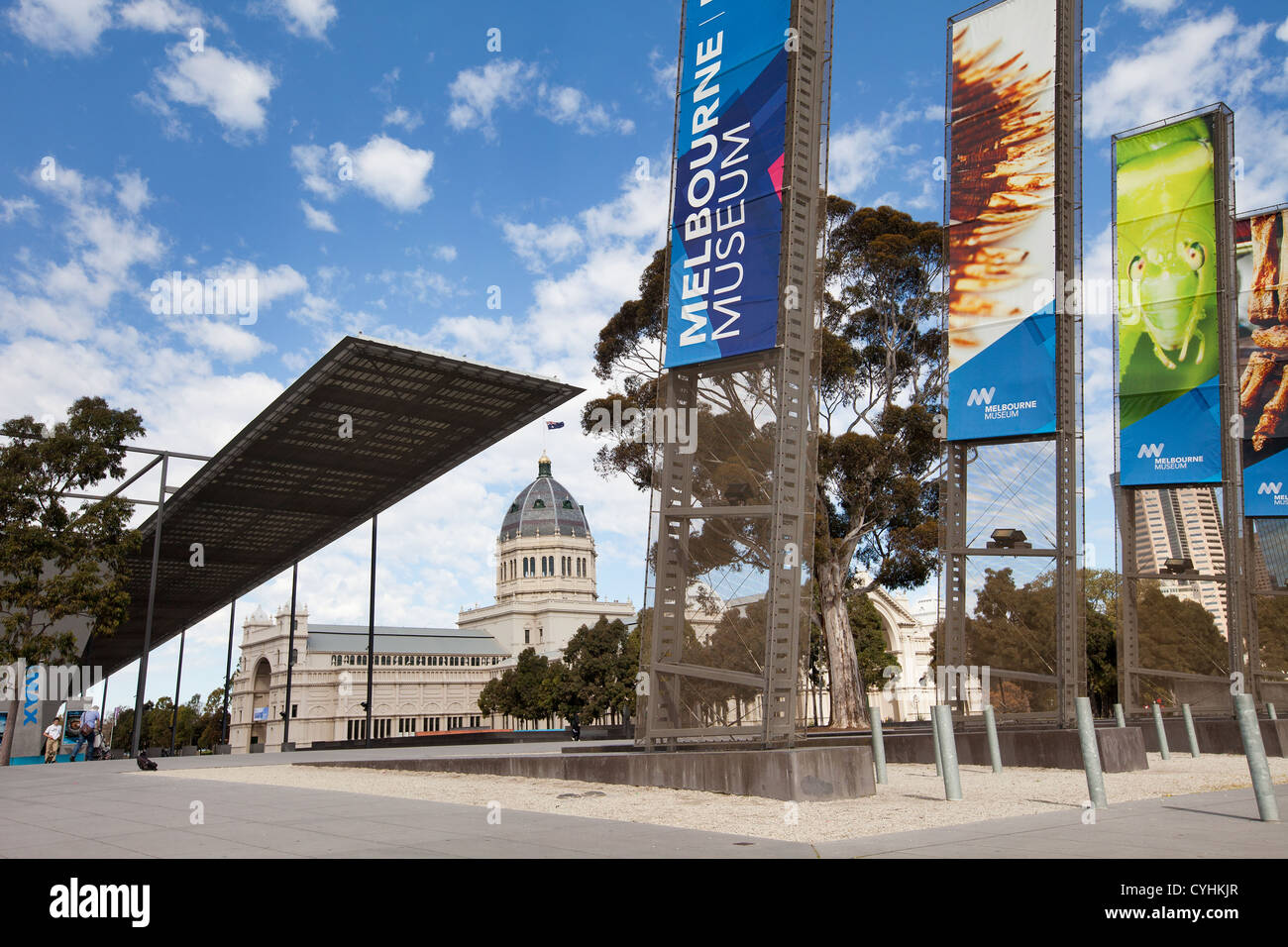 Carlton gardens and the natural history museum of Victoria in Melbourne Australia on a sunny day at exhibition center Stock Photo