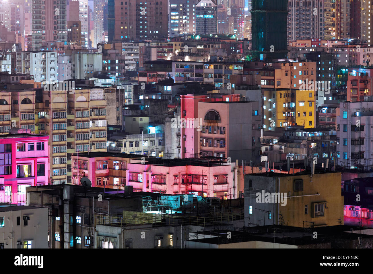 Hong Kong with crowded buildings at night Stock Photo - Alamy