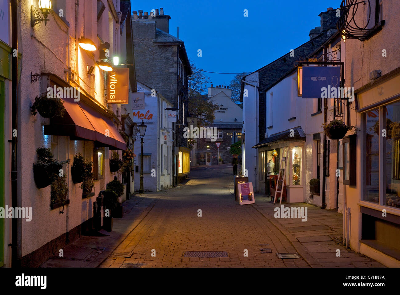Ash Street at dusk, BownessonWindermere, Lake District National Park, Cumbria, England UK