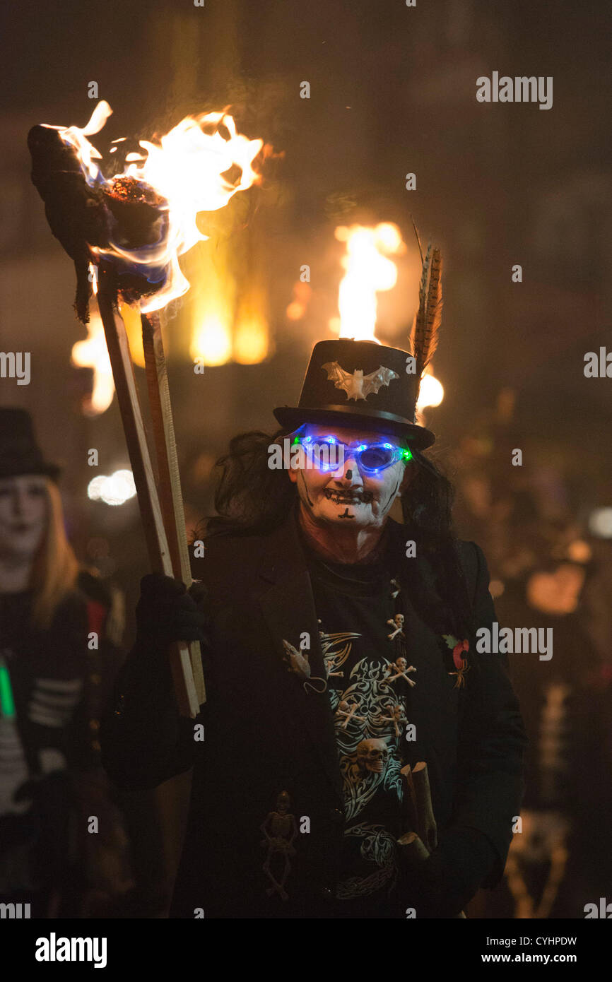 Lewes bonfire societies parade down the High Street of Lewes in East ...