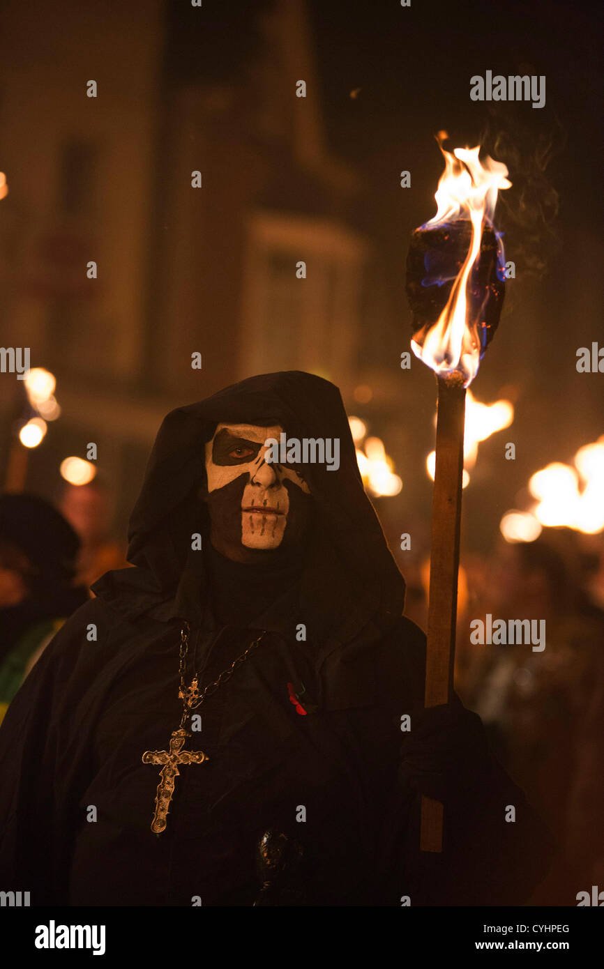 Lewes bonfire societies parade down the High Street of Lewes in East ...