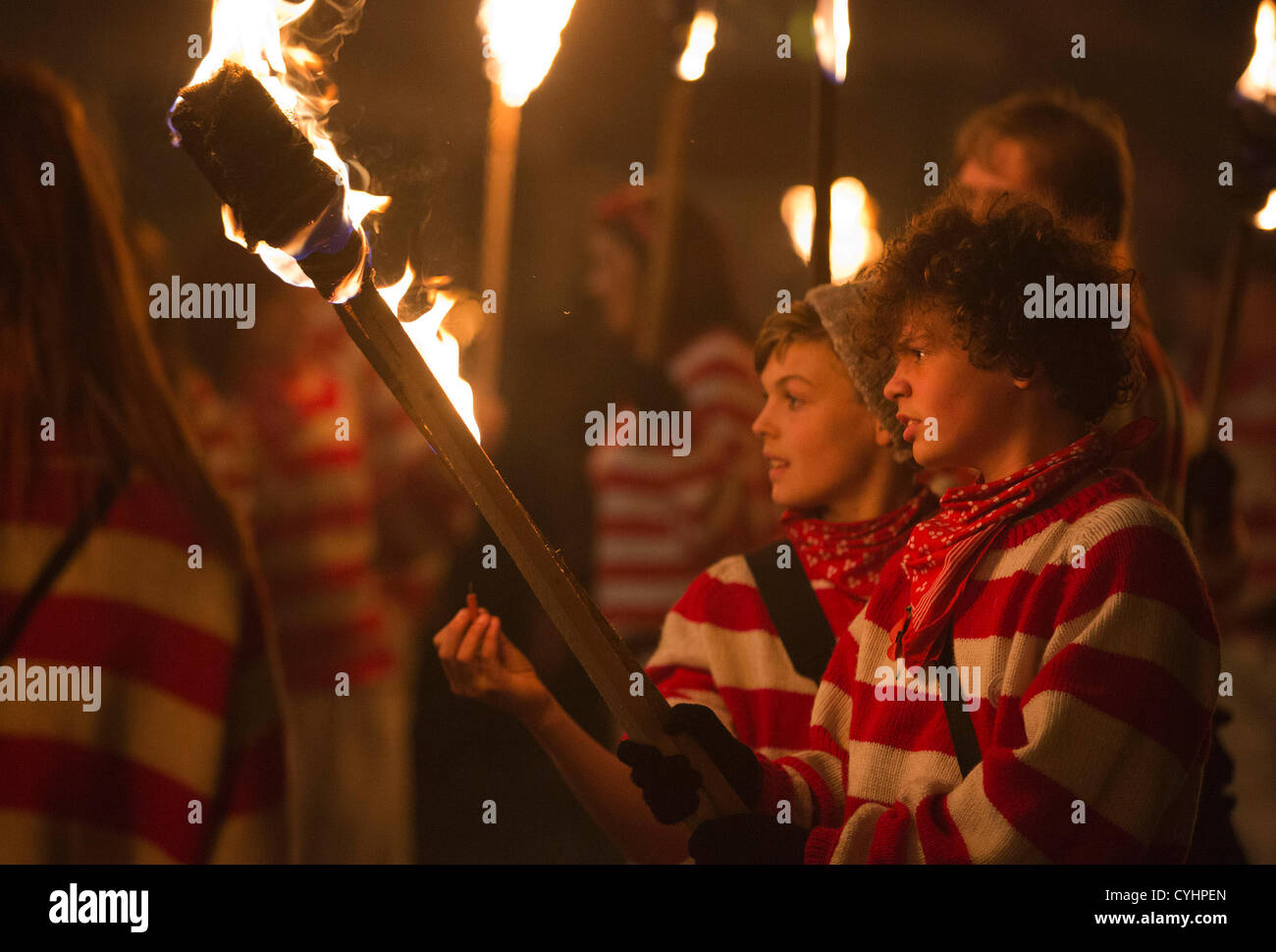 Lewes bonfire societies parade down the High Street of Lewes in East ...