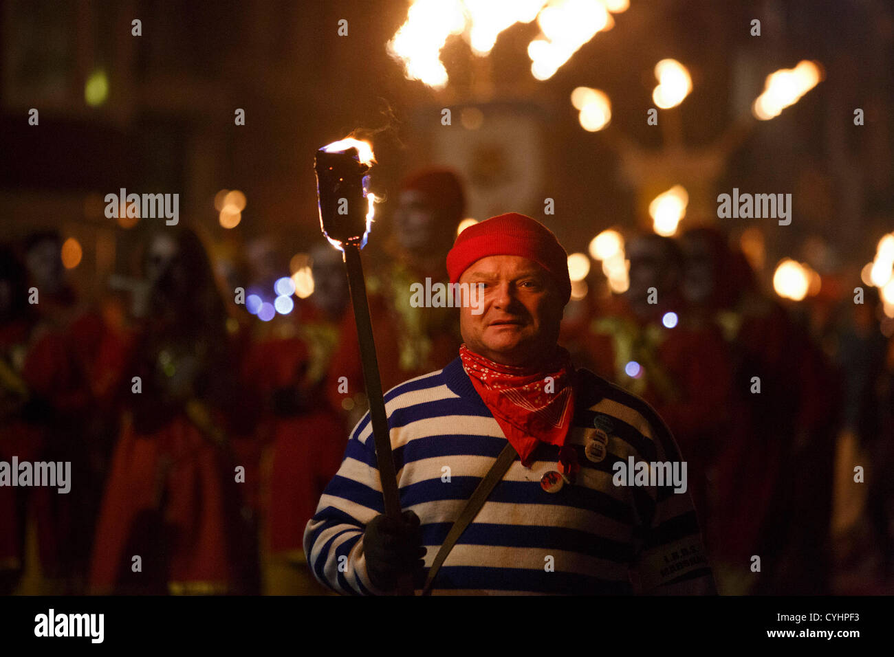 Lewes bonfire societies parade down the High Street of Lewes in East ...