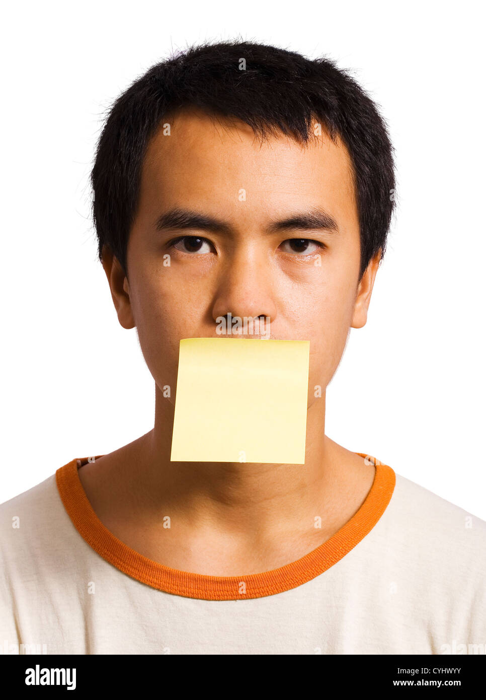 Sending A Message With A Post It Note On His Mouth Stock Photo