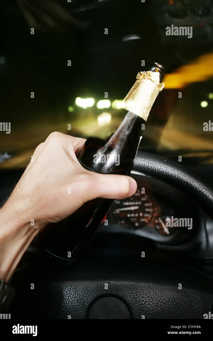 drinking beer while driving car Stock Photo Alamy