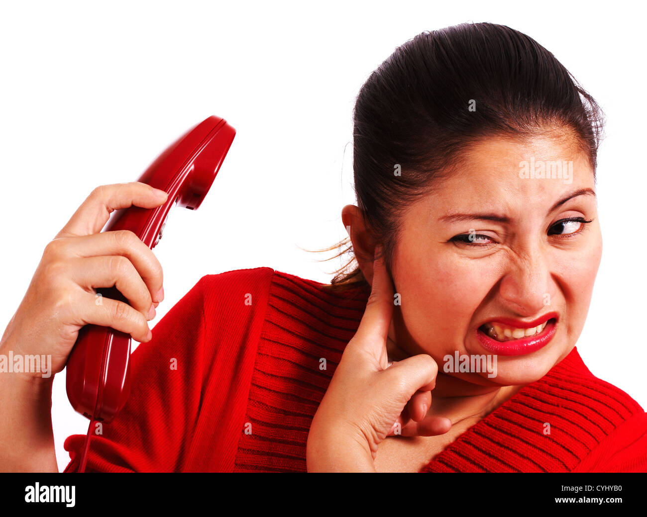 Woman Stressed Listening To A Loud Complaint Stock Photo Alamy