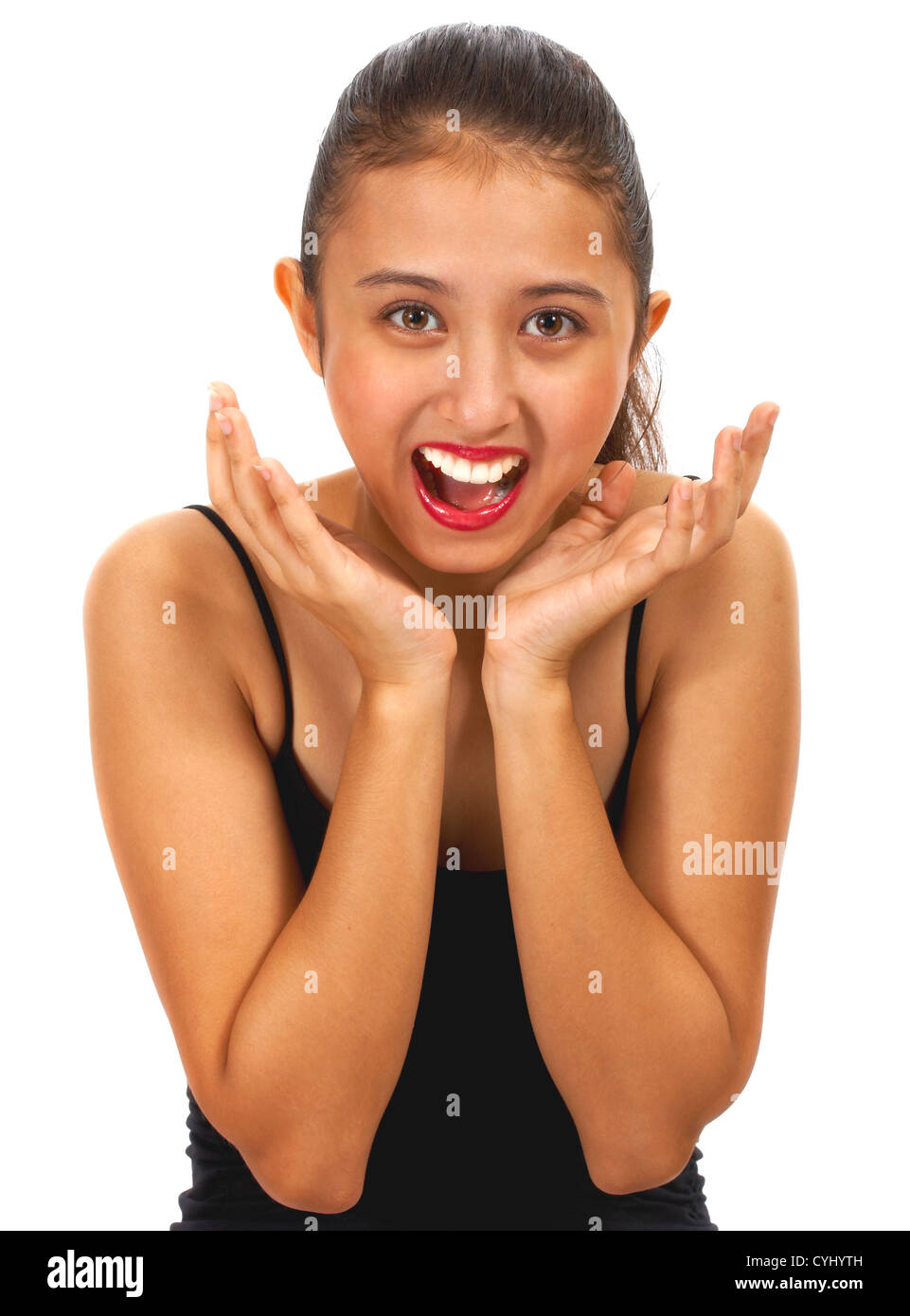 Surprised Girl Smiling And Laughing With Joy And Happiness Stock Photo