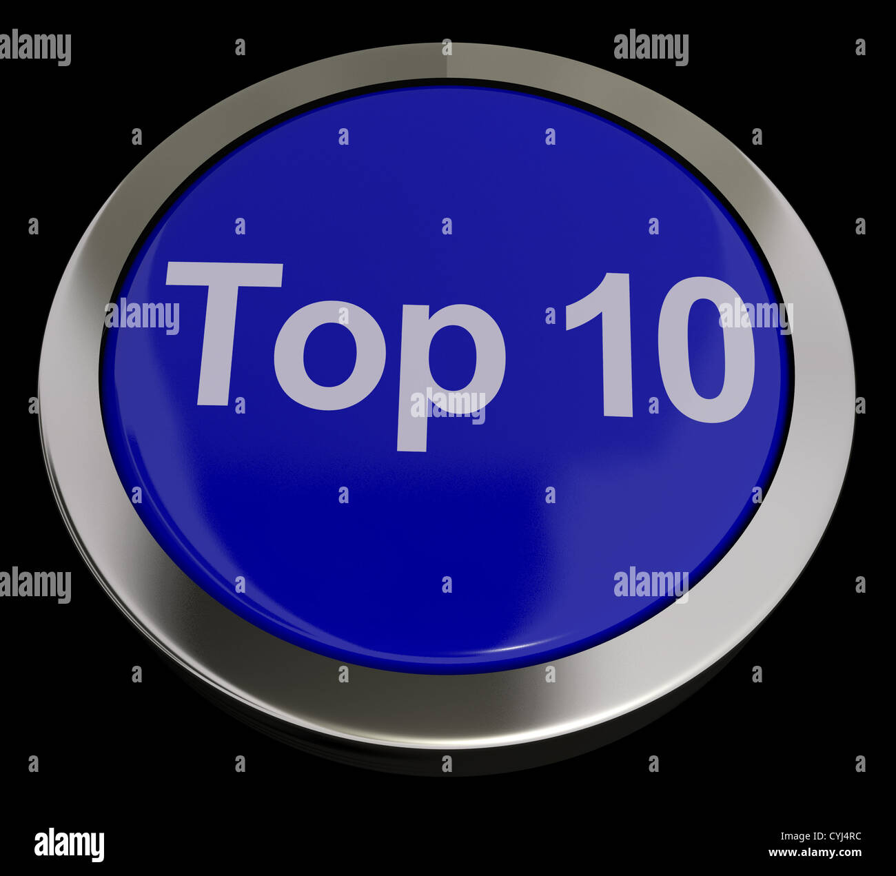 Top Ten Button Showing Best Rated In The Charts Stock Photo