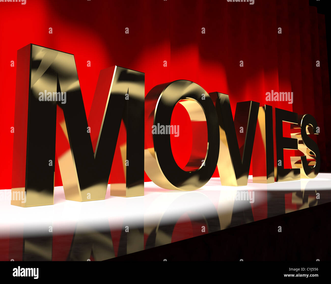 Movies Word On Stage Shows Cinema And Hollywood Stock Photo