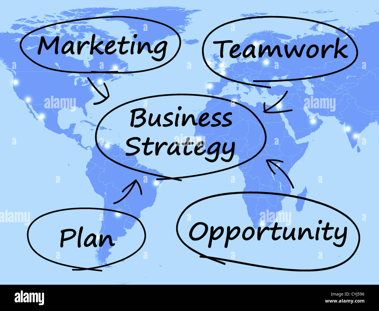 Business Strategy Diagram Shows Teamwork And Plan Stock Photo
