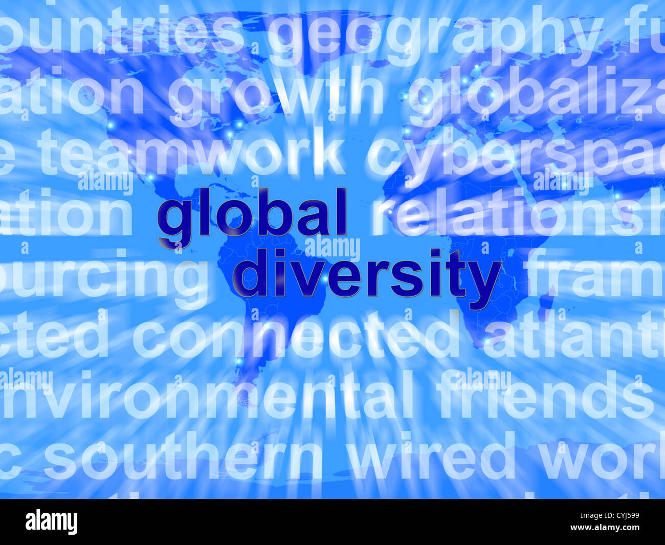 Global Diversity Words Shows Diverse Ethnic People Worldwide Stock Photo