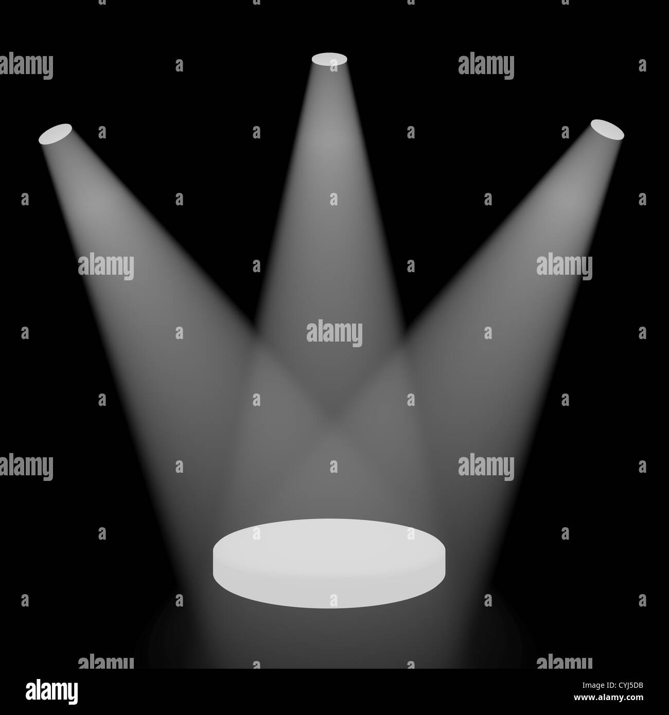 White Spotlights Shining On Small Stage With Black Background Stock