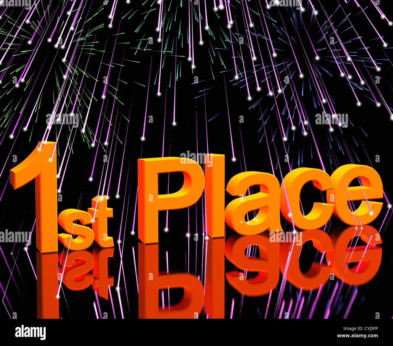 1st Place Word And Fireworks To Show Winning And Victories Stock Photo