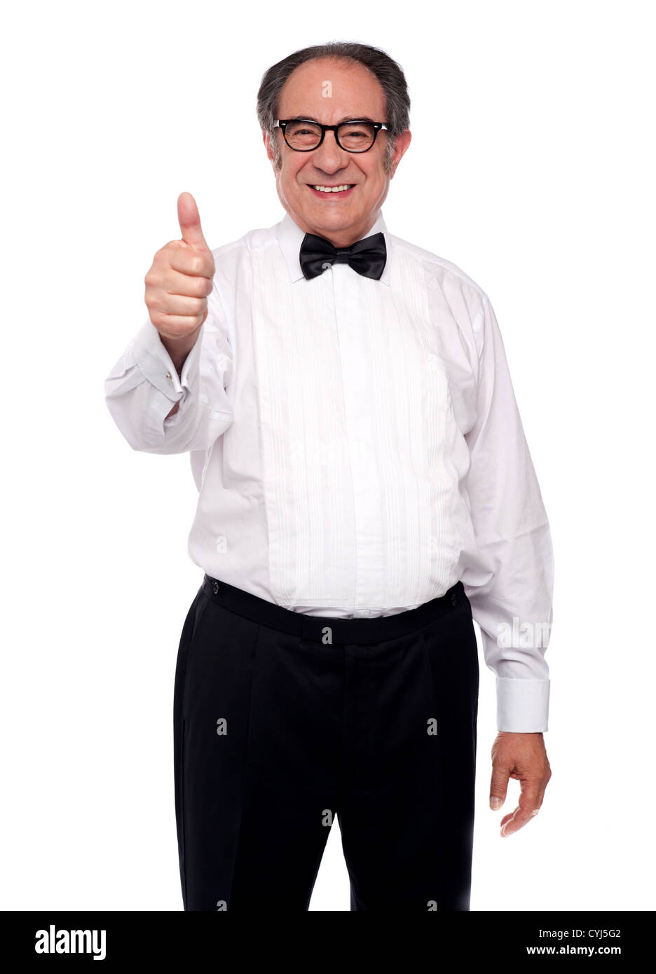 Matured man showing thumbs up isolated over white background Stock Photo