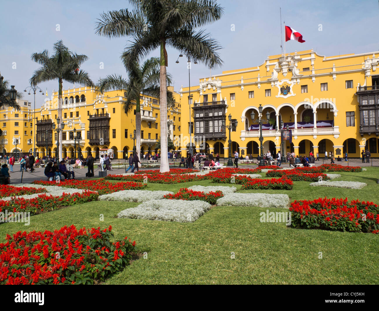 Peru. Lima city. Traditional architecture.Plaza de Armas Stock Photo