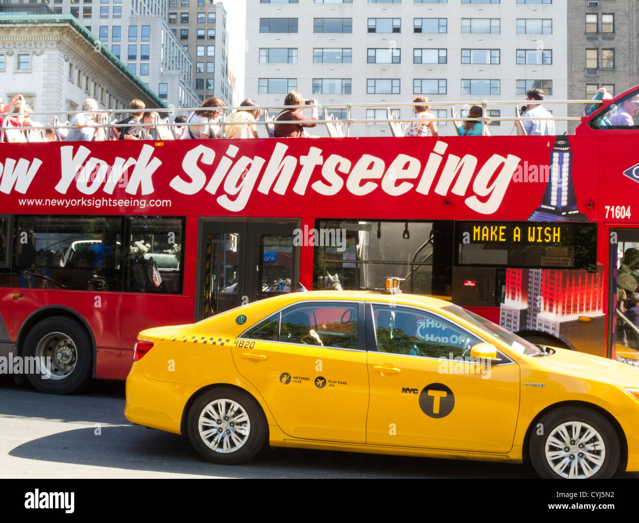 Sightseeing Bus and Taxi, NYC Stock Photo Alamy