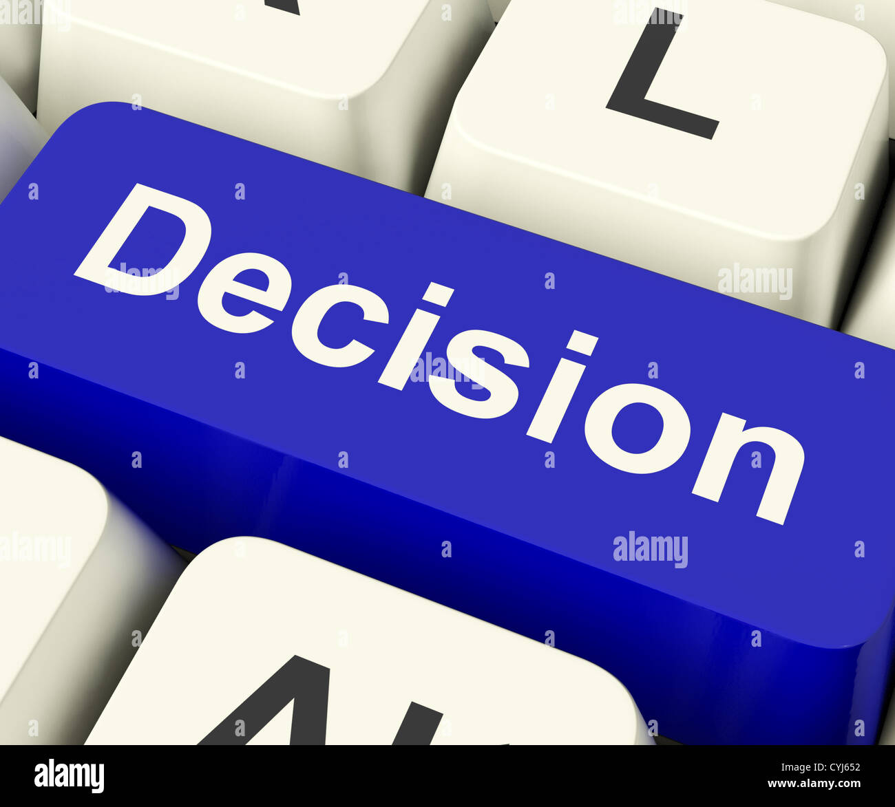 Decision Computer Key Represents Uncertainty And Making Decisions Online Stock Photo