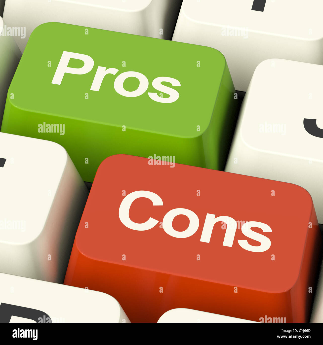 Pros Cons Computer Keys Shows Plus And Minus Alternatives Analysis And Decisions Stock Photo