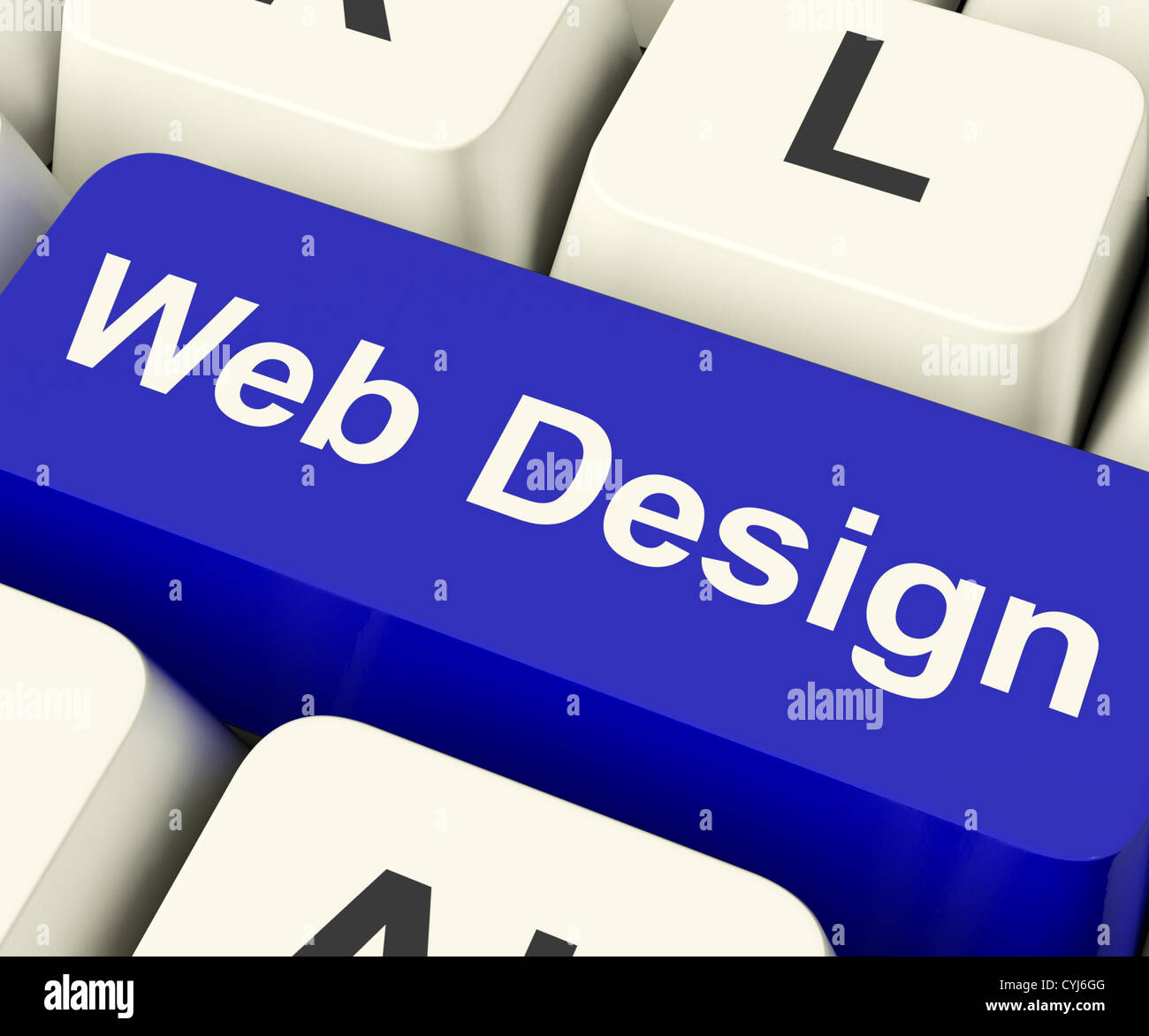 Web Design Computer Key Shows Internet Or Online Graphic Designing Stock Photo