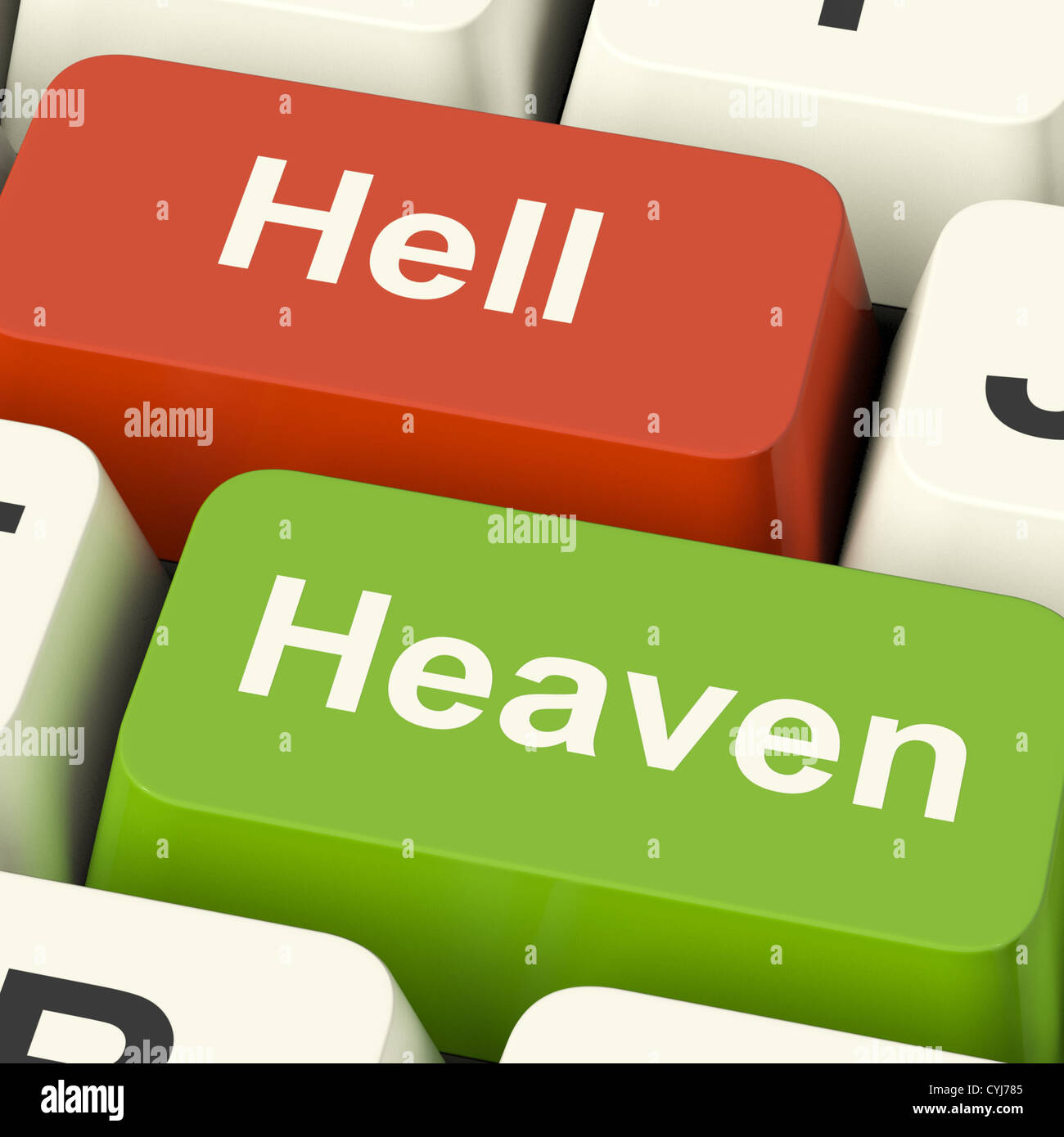 Heaven Hell Computer Keys Shows Choice Between Good And Evil Online Stock Photo