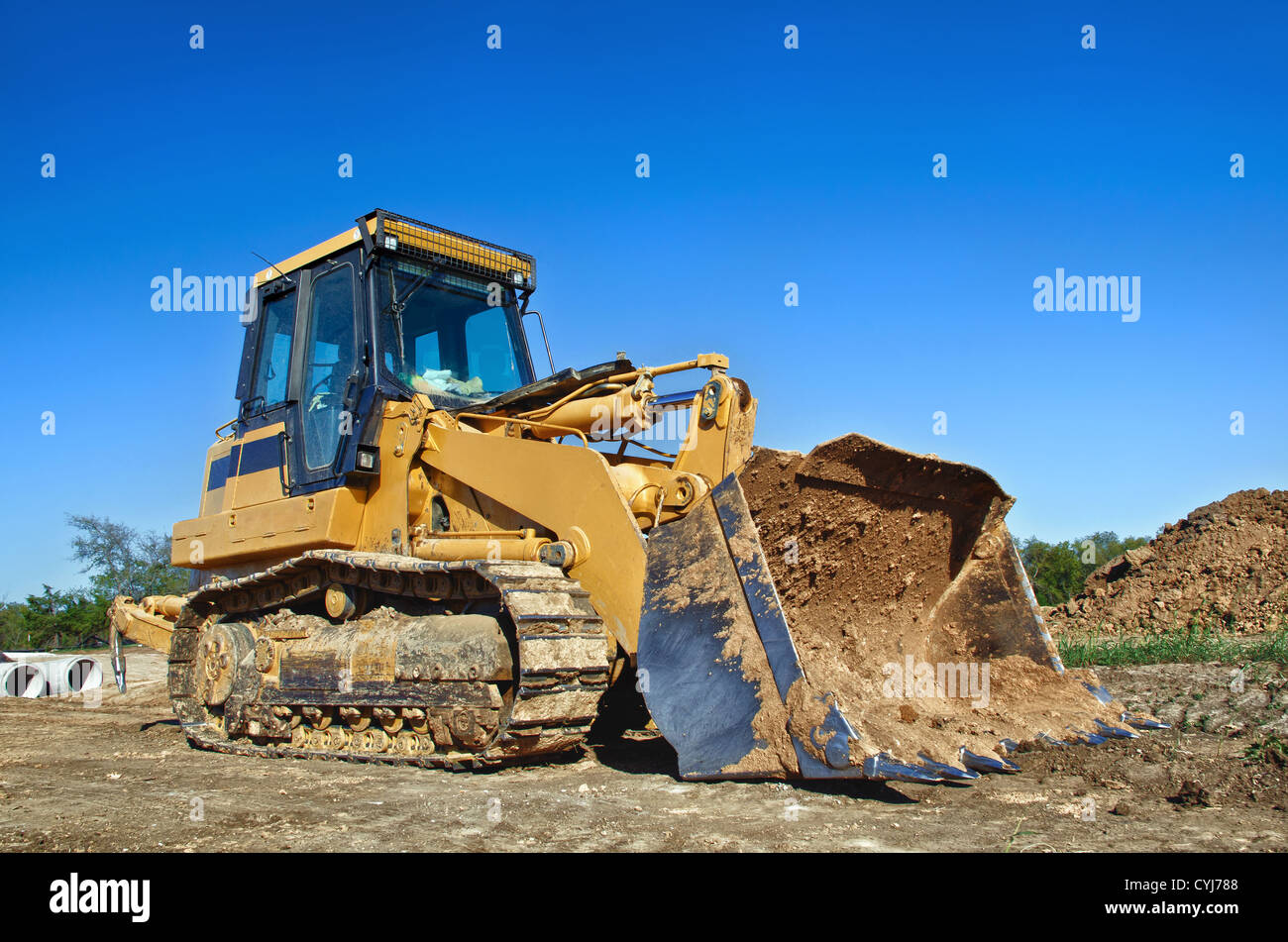 Yellow construction bulldozer Stock Photo