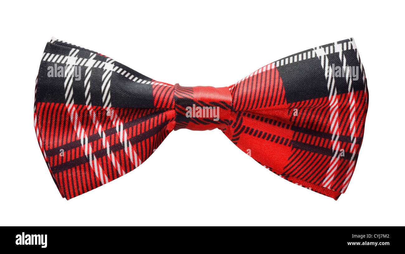 Red black plaid bow tie isolated on white Stock Photo