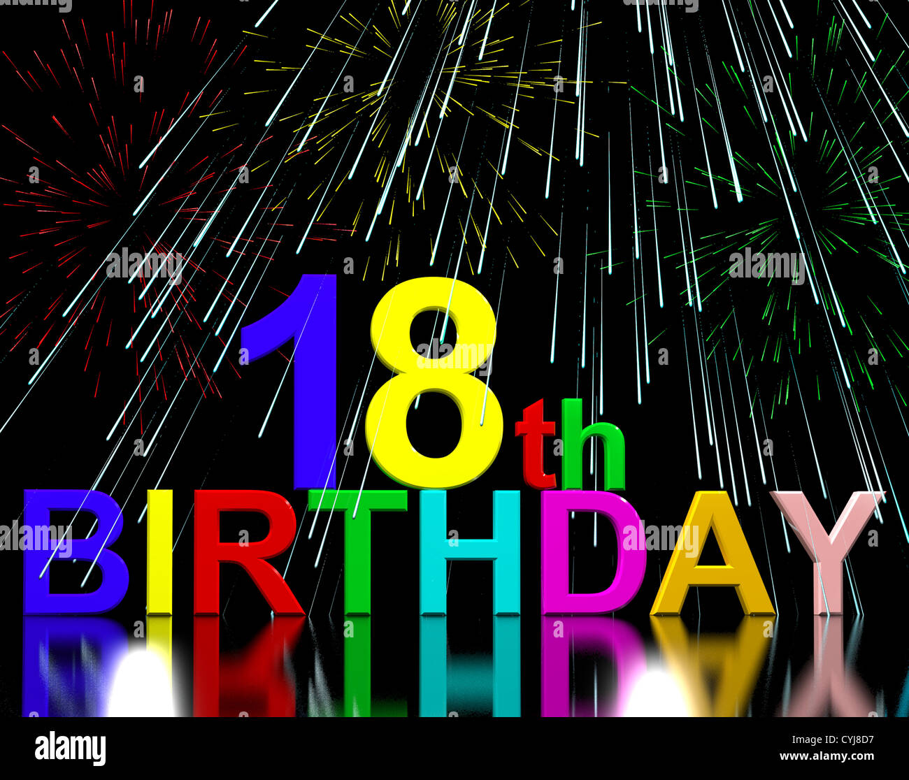 18th or Eighteenth Birthday Celebrated With Fireworks Display Stock Photo