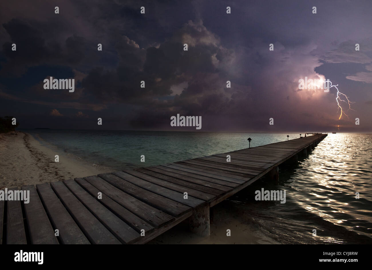 thunderstorm on beach Stock Photo