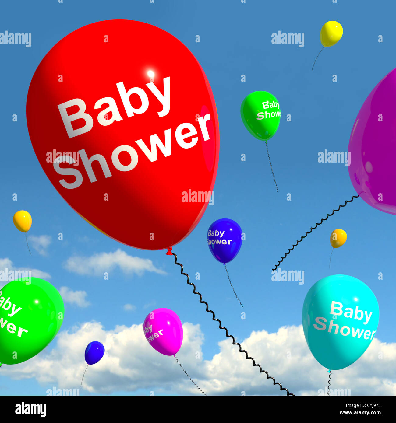 Baby Shower On Balloons In Sky As Newborn Birth Party Stock Photo Alamy