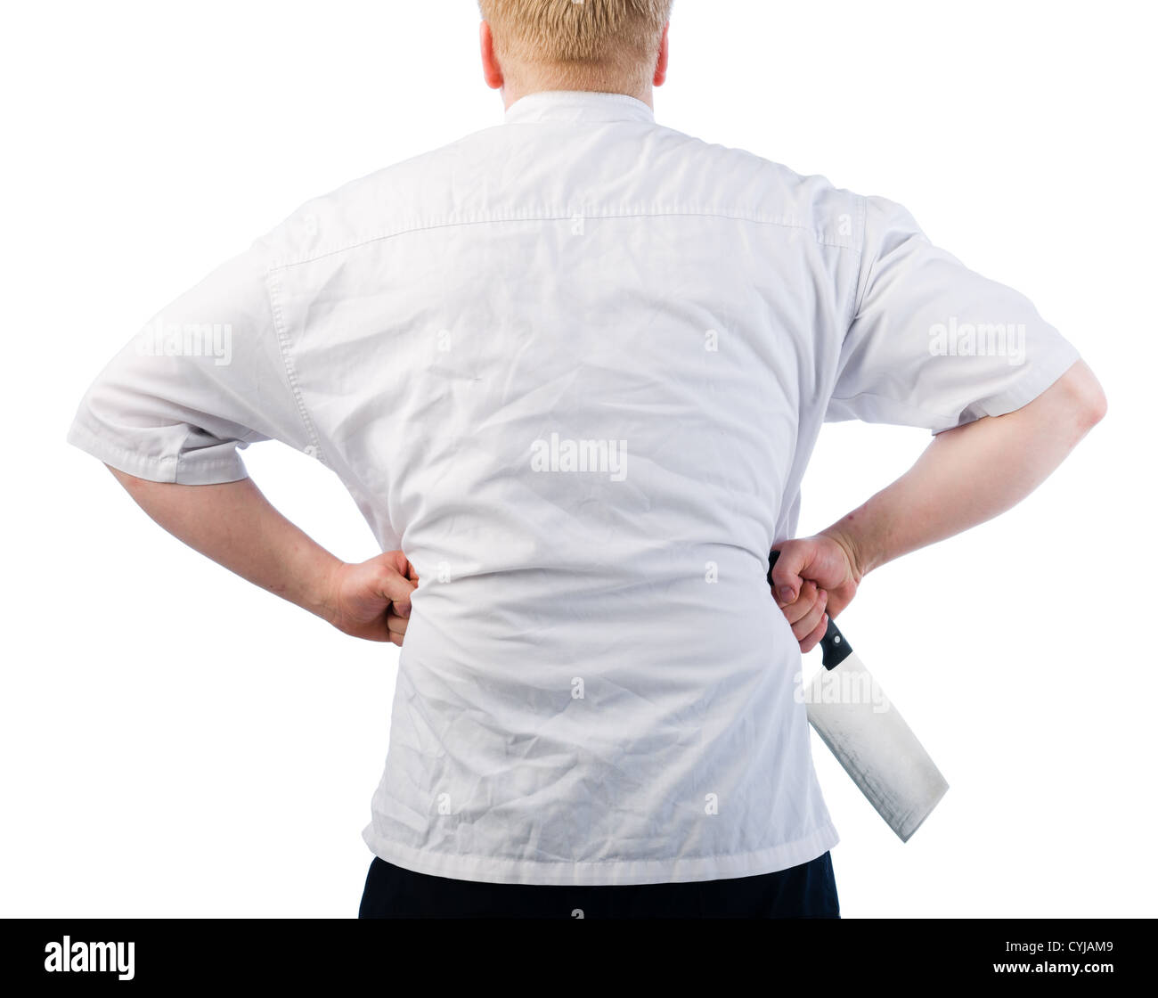 Cook's uniform is wrinkled, white isolated background Stock Photo