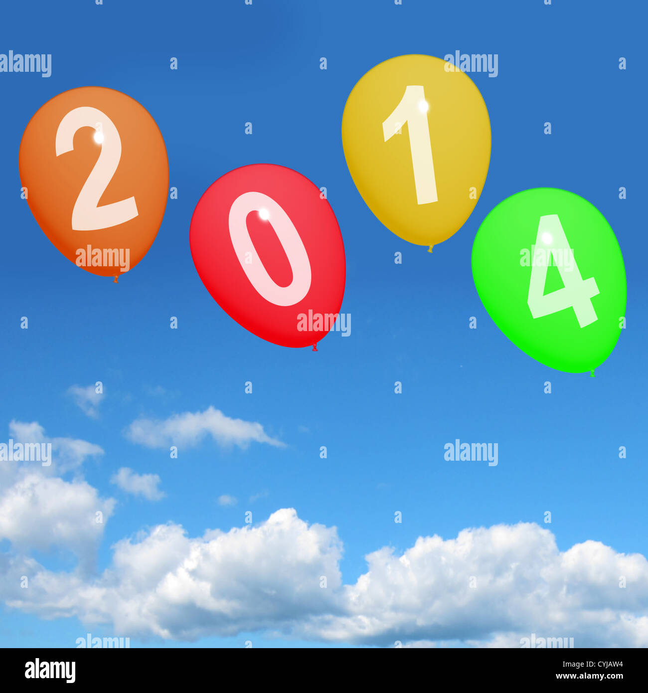 2014 Balloons In Sky Represent Year Two Thousand And Fourteen Stock Photo