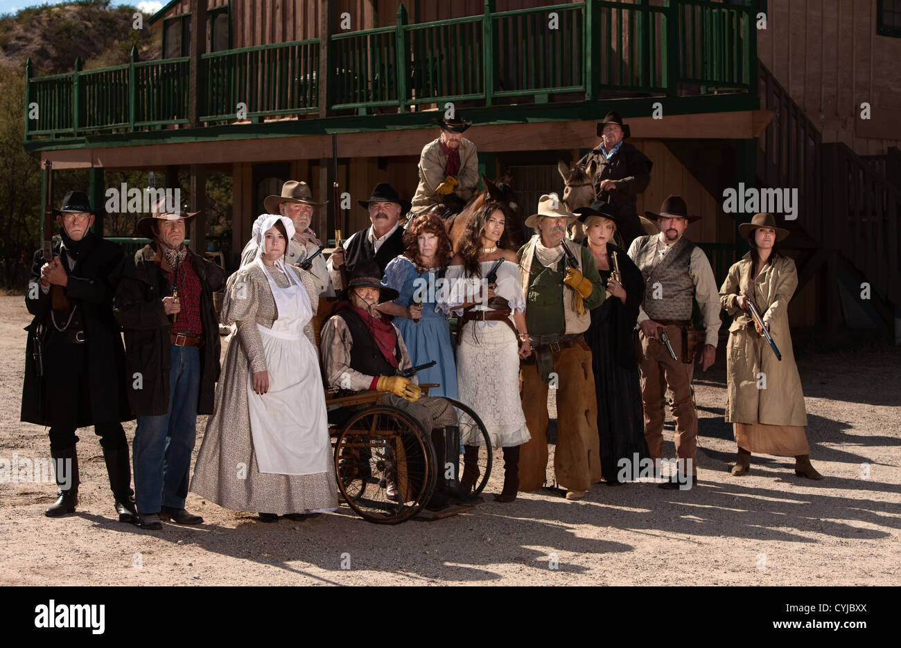 Townspeople posing outside in an American old west scene Stock Photo