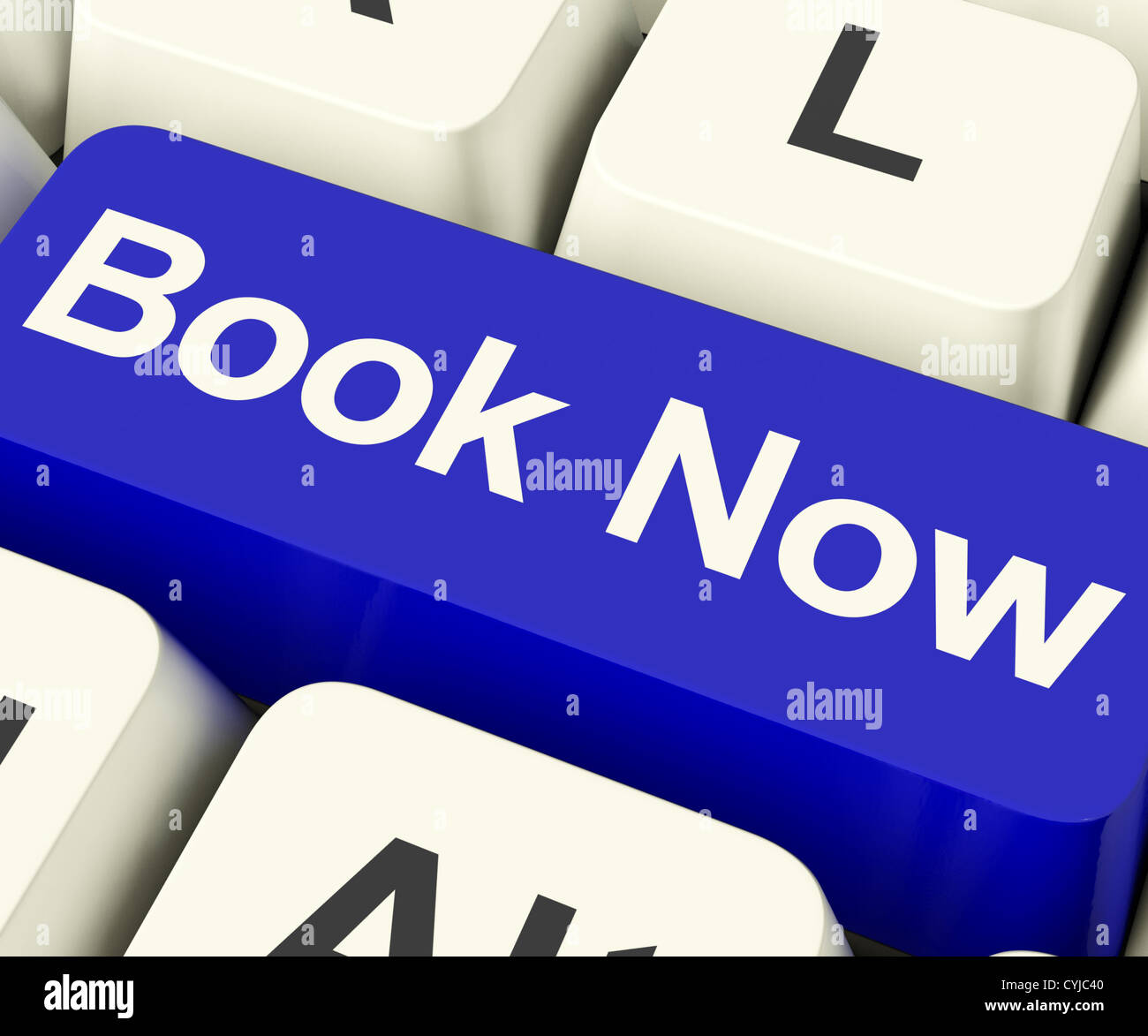 Blue Book Now Key For Hotel Or Flights Reservation Online Stock Photo