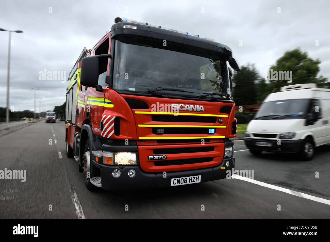 A Fire Brigade engine from Pontypridd Fire Station in South Wales UK ...